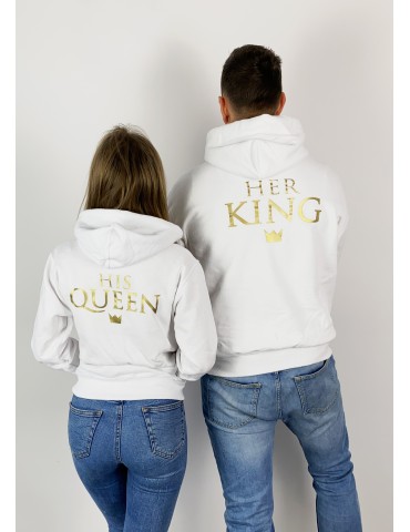 His Queen Her King Bluzy dla par \złoty nadruk\ białe