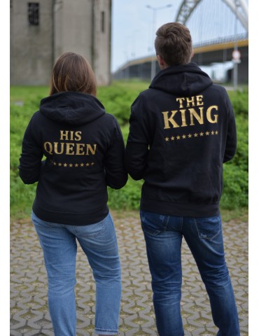 Bluzy dla par ze złotym nadrukiem The King His Queen
