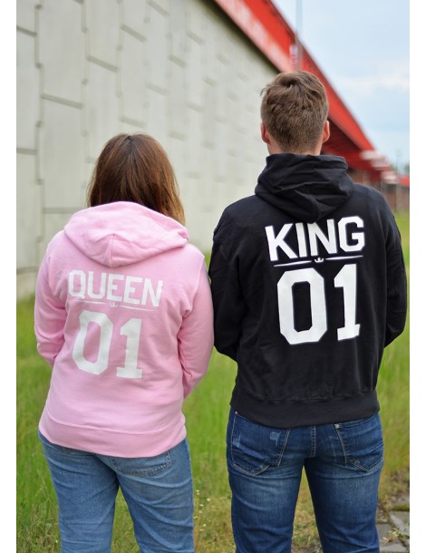 King 01 Queen 01 bluzy dla par czarna i różowa