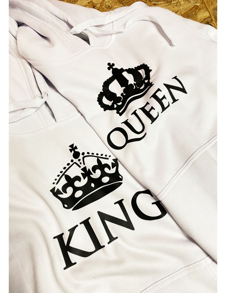 Komplet dla par King Queen z koroną białe bluzy z kapturem