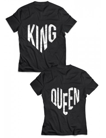 Koszulki dla par King Queen serca na plecach czarne