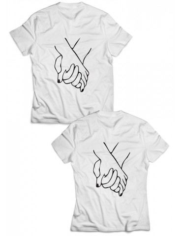 Koszulki dla par splecione dłonie białe