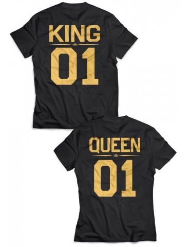 Koszulki King 01 Queen 01 dla par ze złotym nadrukiem