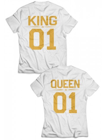 Koszulki dla par Queen 01 King 01 /złoty nadruk/ białe