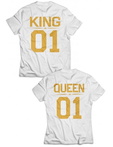 Koszulki dla par Queen 01 King 01 /złoty nadruk/ białe