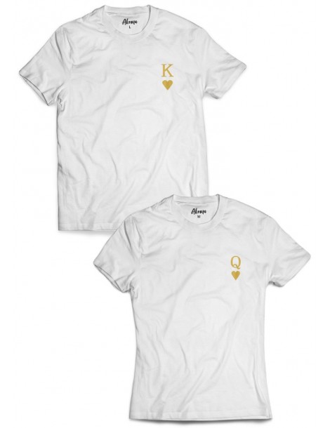Koszulki dla par K & Q na piersi /złoty nadruk/ białe