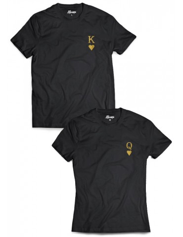 Koszulki K&Q king queen dla par ze złotym nadrukiem na piersi czarne