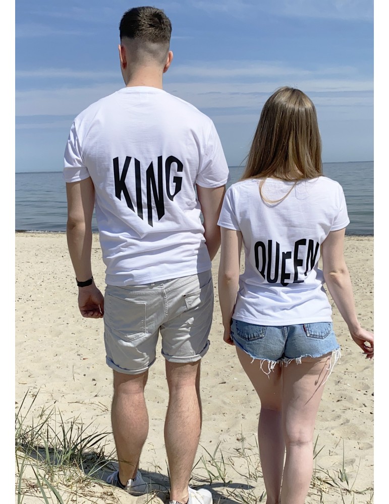 Koszulki dla par King Queen serca na plecach białe