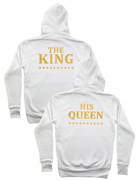 Bluzy dla par The King His Queen /złote/ z kapturem białe