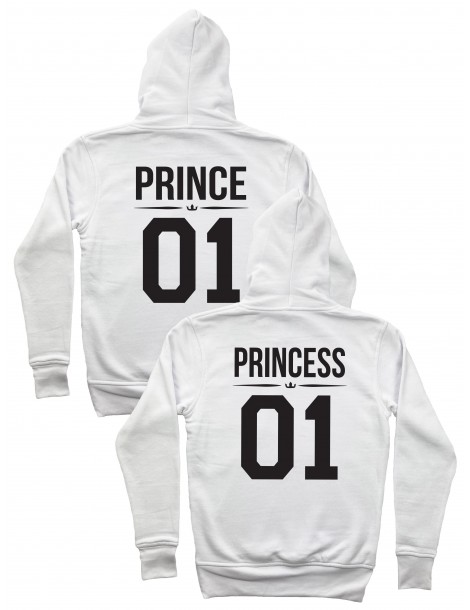 Bluzy dla par Prince 01 Princess 01 z kapturem białe