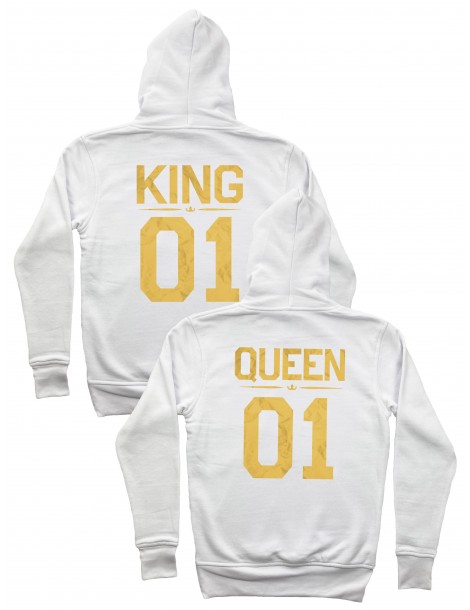 Bluzy dla par King 01 Queen 01 ze złotym nadrukiem białe