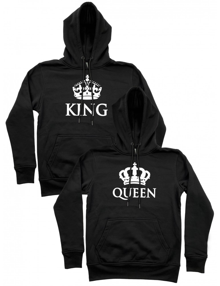 King Queen korony bluzy dla par z kapturem czarne