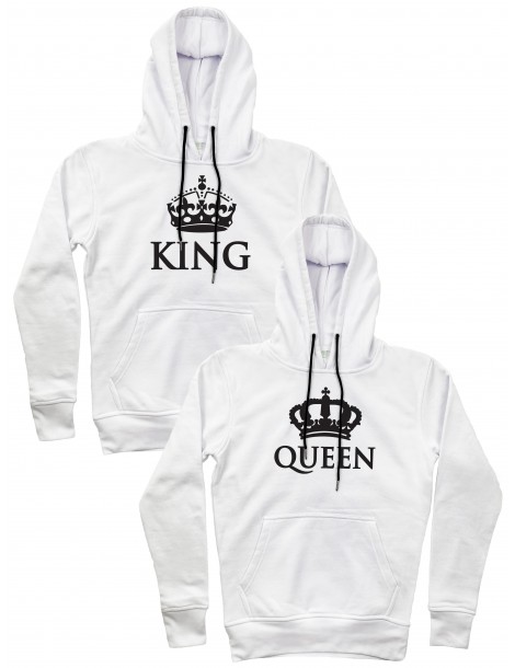 King Queen korony bluzy dla par z kapturem biała