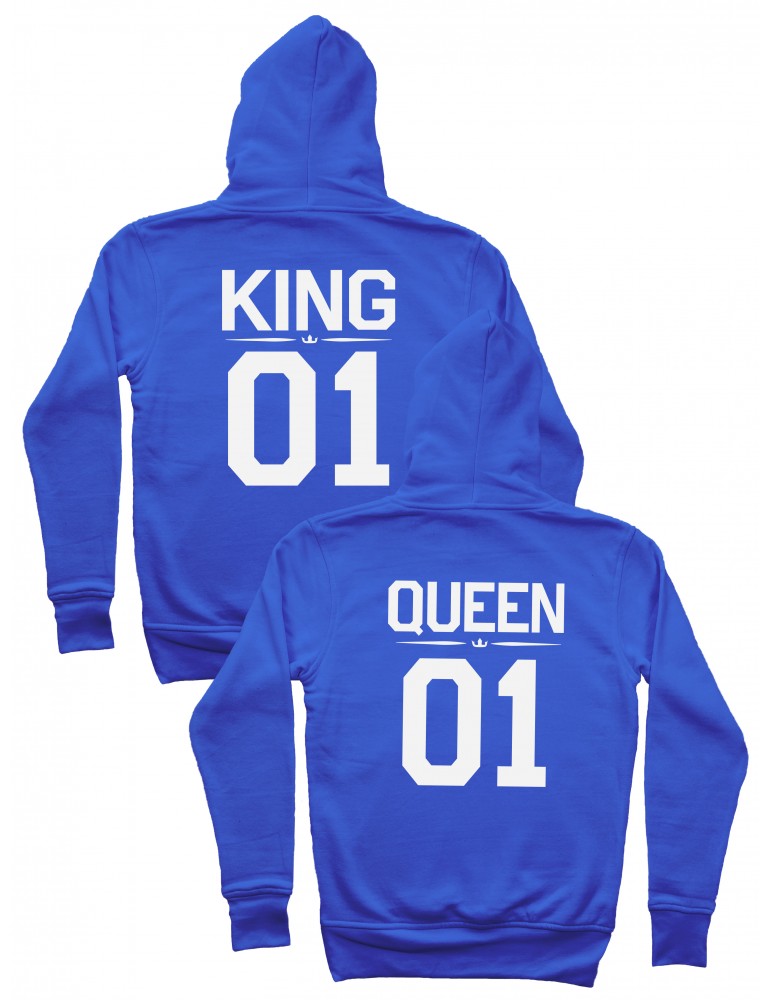 King 01 Queen 01 Bluzy dla par z kapturem niebieskie