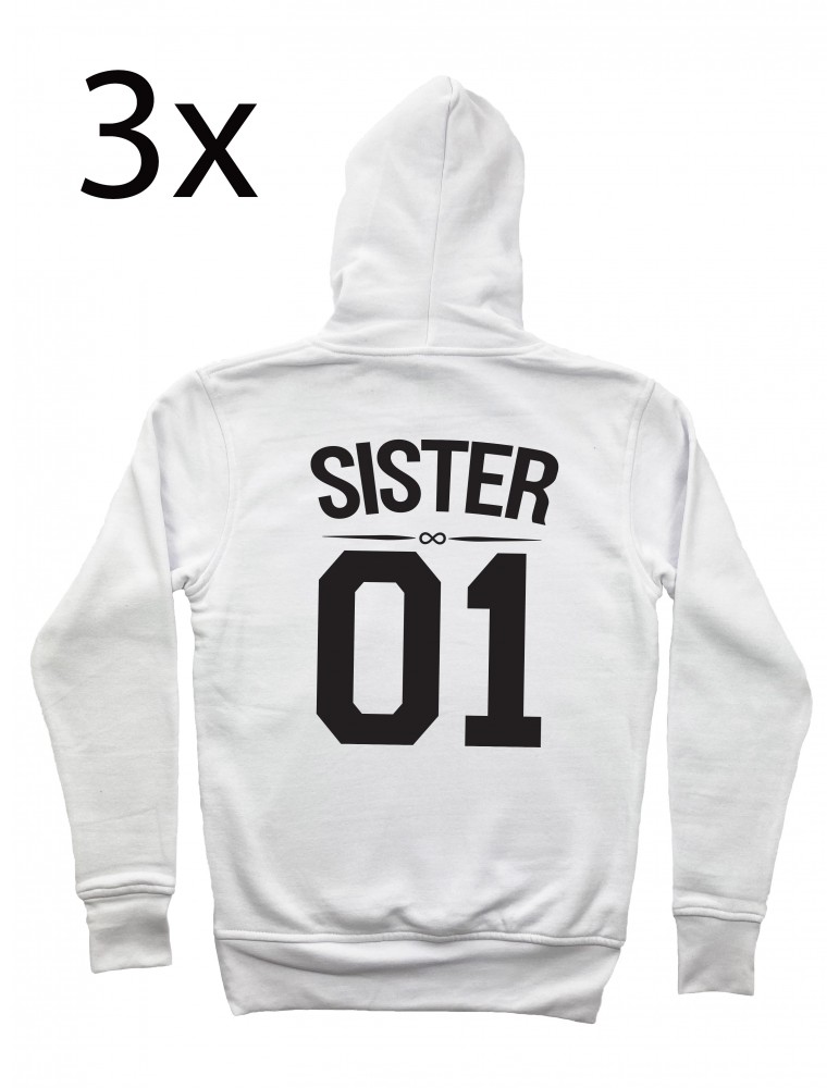 Sister 01 bluzy dla trzech przyjaciółek z kapturem białe