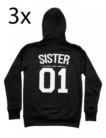 Sister 01 bluzy dla trzech przyjaciółek z kapturem czarne