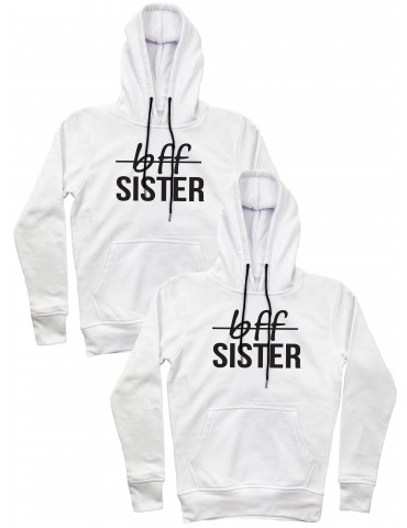 Bff Sister bluzy dla przyjaciółek z kapturami białe