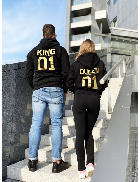 Bluzy dla par King 01 Queen 01 ze złotym nadrukiem