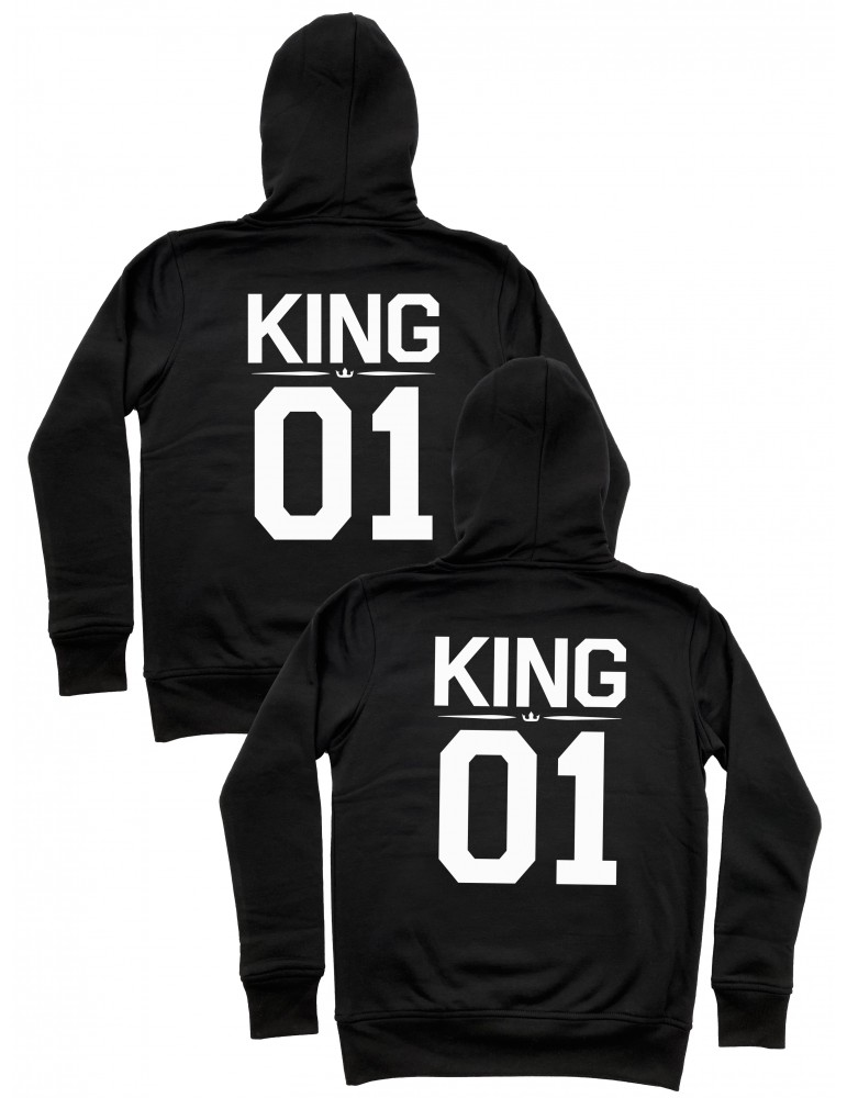 King 01 King 01 bluzy dla par homoseksualnych z kapturem czarne