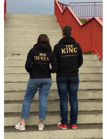 The King His Queen /złote/ Bluzy dla par z kapturem czarne